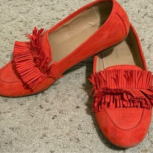 Glamorous Red/Orange Fringe Loafers